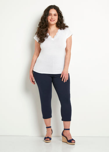 Legging court taille élastiquée coton Uni Marine