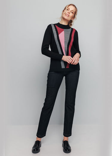 Pull-tunique jacquard col montant Noir/Rose