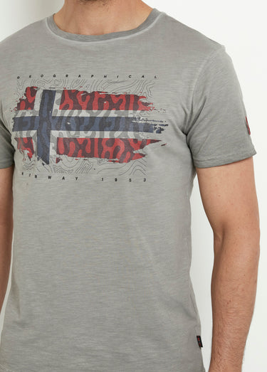T-shirt col rond drapeau camouflage Gris