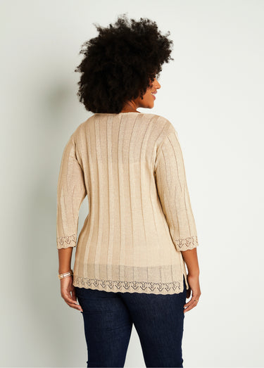 Cardigan boutonnée long ajouré Ficelle