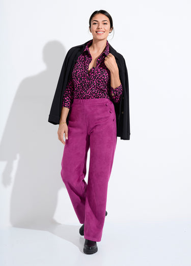 Chemisier maille chaude imprimé peau de bête Noir/Fuchsia