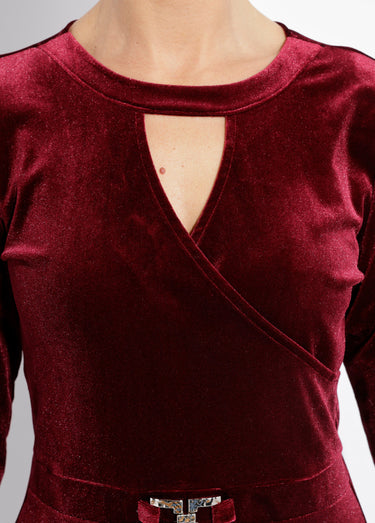 Robe en velours décolleté rond fantaisie Bordeaux