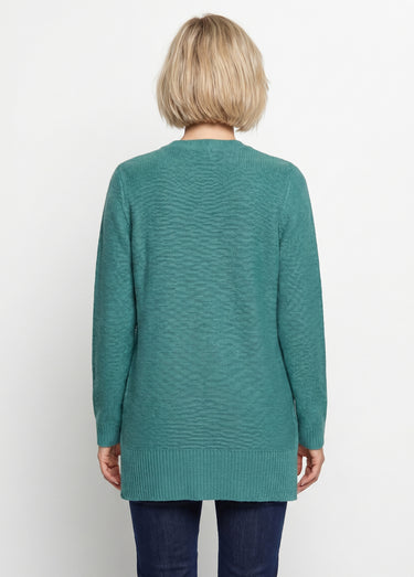 Pull-tunique jersey envers et torsades Emeraude