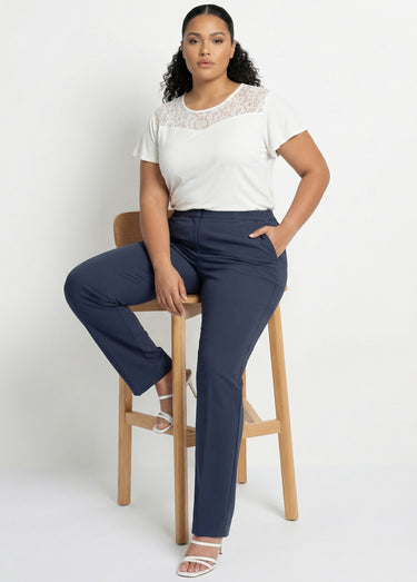 Pantalon droit taille semi-élastiquée Marine
