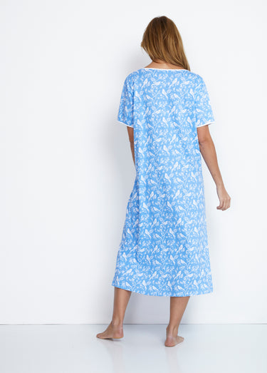 Chemise de nuit mi-longue manches courtes Indigo