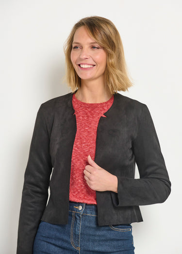 Veste courte à basques en suédine Noir