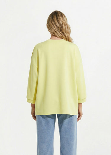 Sweat shirt large col rond, manches 3/4 Jaune Clair