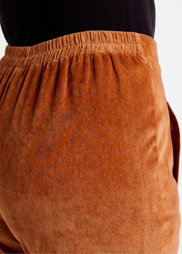 Pantalon droit taille élastiquée velours milleraies Caramel