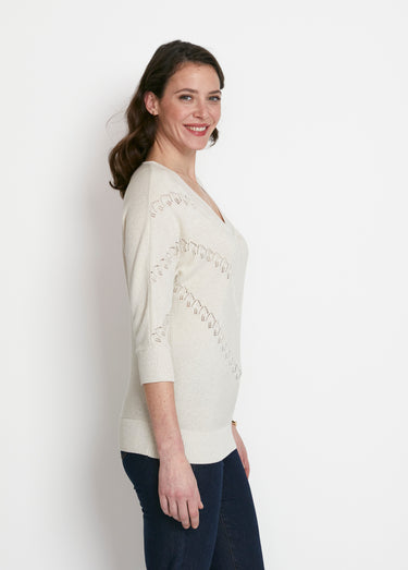 Pull maille brillante fantaisie ajourée Beige