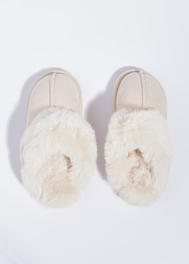 Chaussons mules avec fourrure synthétique Beige