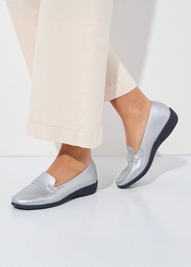 Mocassins compensés souples cuir irrisé Argent