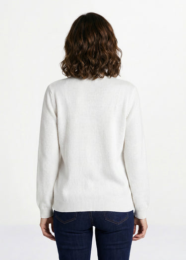 Gilet doux uni col V boutonné court brodé Ecru