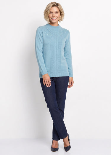 Pull doux torsades côtes strass col montant Vert Onyx