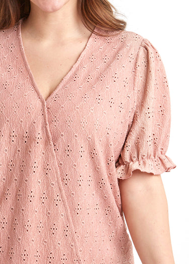 T-shirt cache-coeur blousant broderie Rose