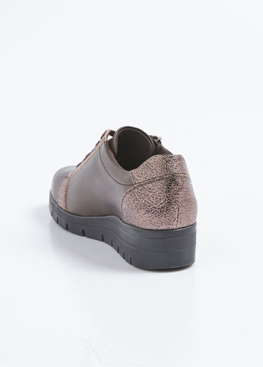 Baskets bi-matière lacées zippées largeur confort Bronze