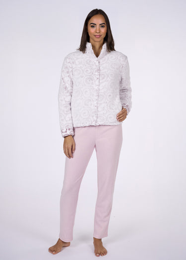 Pyjama long chaud avec veste sherpa Imprime/Rose