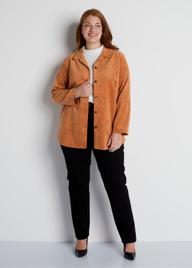 Veste surchemise velours milleraies col tailleur Caramel
