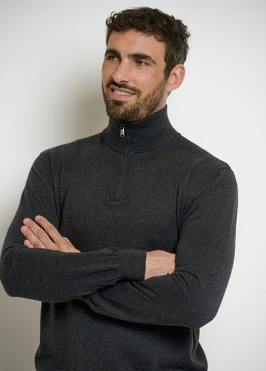 Pull col camionneur zippé contrastant Gris
