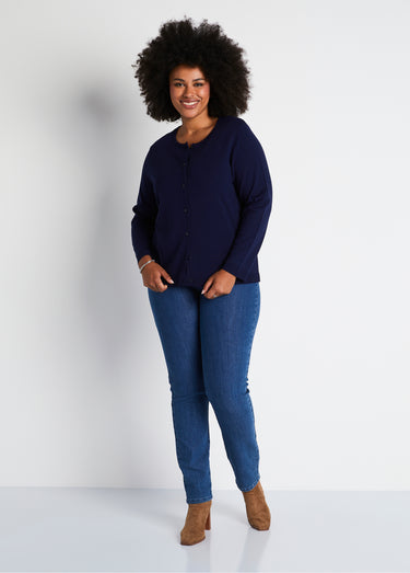 Gilet cardigan boutonné court uni Marine