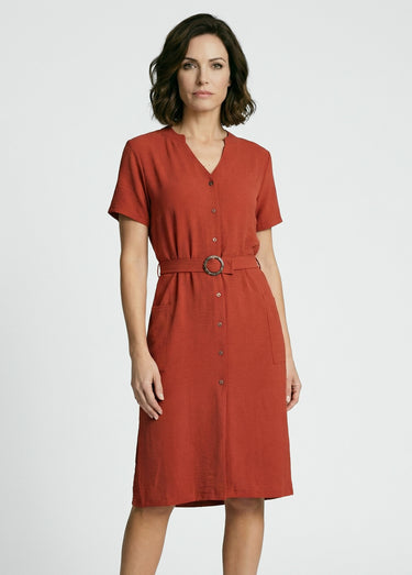 Robe chemisier en crêpe, style ethnique Terracota