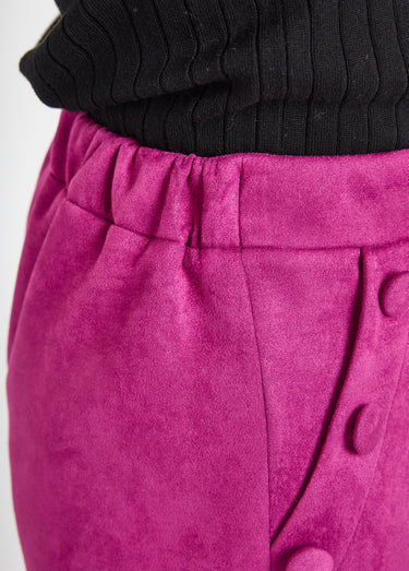Pantalon droit ceinture élastiquée tissu suédé Cassis