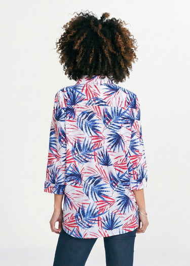 Chemisier boutonné long coton imprimé Imprime/Bleu