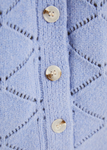 Gilet court ajouré col V boutonné uni Bleu