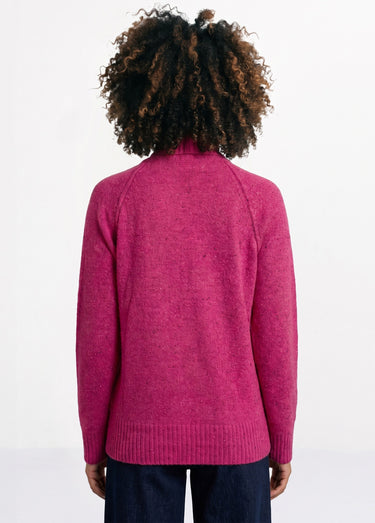 Pull chaud raglan col montant moucheté Fuchsia