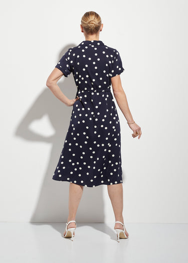 Robe chemisier à pois longue à ceinturer Marine Pois
