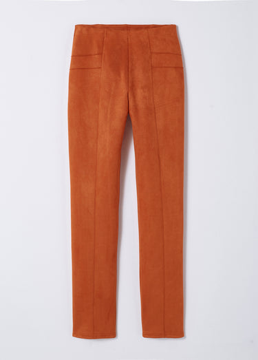 Pantalon droit ceinture élastiquée maille suédée Orange