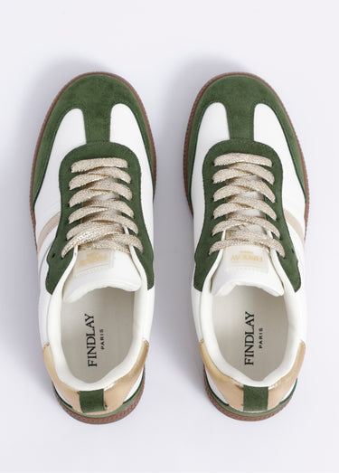 Sneakers style rétro, lacets métallisés Vert