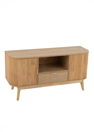 Commode en pin avec 2 portes rainurées Naturel