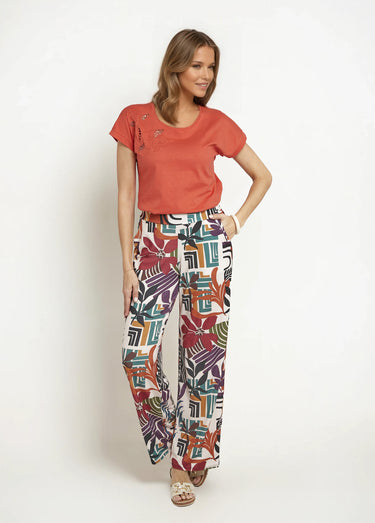Pantalon fluide stretch, fleuri graphique Beige / imprimé