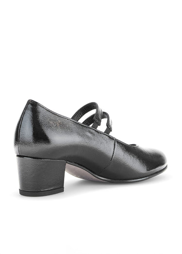Escarpins babies en cuir 2 brides Vernis Noir