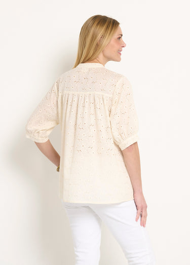 Blouse manches courtes broderie anglaise Ecru