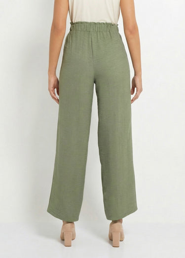 Pantalon large fluide semi élastiqué Vert Sauge