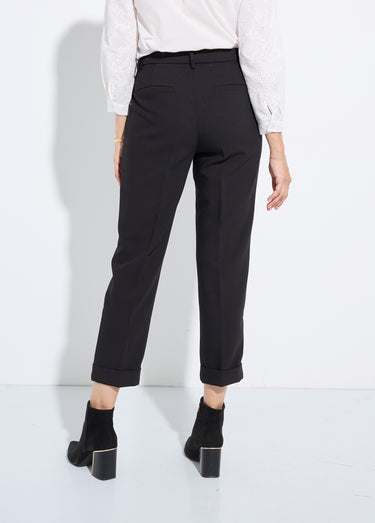 Pantalon cigarette à revers chic Noir