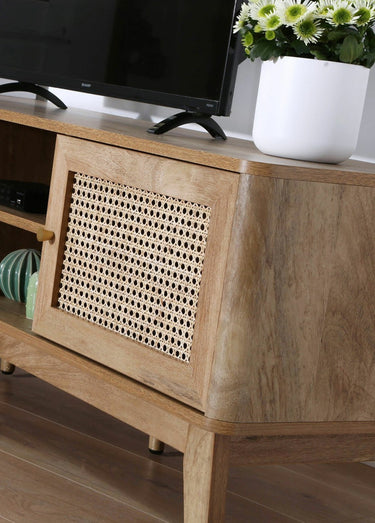PALMO Meuble TV décor cannage rotin Bois Clair