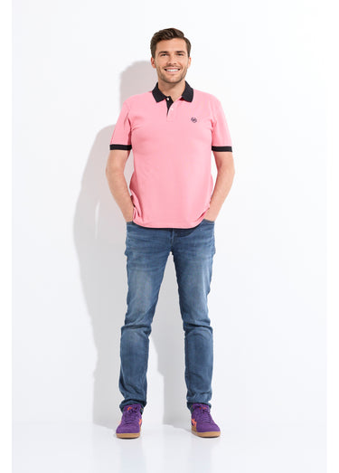 Polo homme col et manches contrastés Rose Clair