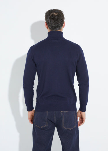 Pull col roulé en maille fine jauge Marine