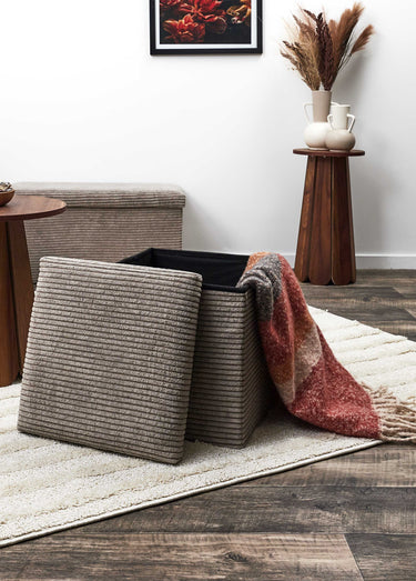 Pouf bouclette avec coffre de rangement 1B Taupe