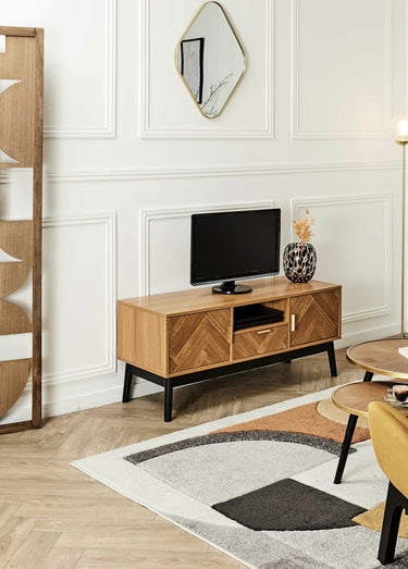 Meuble TV en bois façon chevrons Marron/Noir