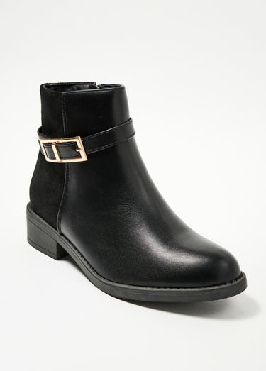 Boots bi matière à talon avec boucle Noir