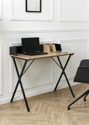 Bureau épuré, en métal et bois 2 tons 2N Noir