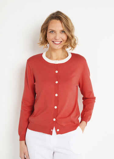 Gilet cardigan doux col rond boutonné Coquelicot
