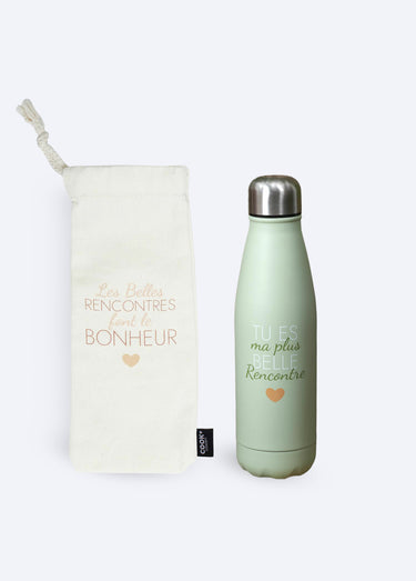 Gourde isotherme inox décor pastel Vert