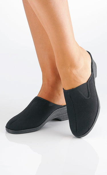 Chaussons mules toile, largeur confort Uni Noir