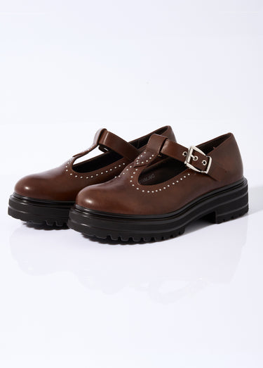 Babies compensées avec rivets style rock Marron