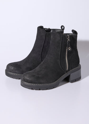 Boots zippées à talon, bout effet used Noir
