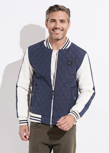 Blouson teddy matelassé losanges Bleu / Blanc